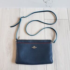 Coach Journal Crossbody Purse Tricolor Navy Red Leather